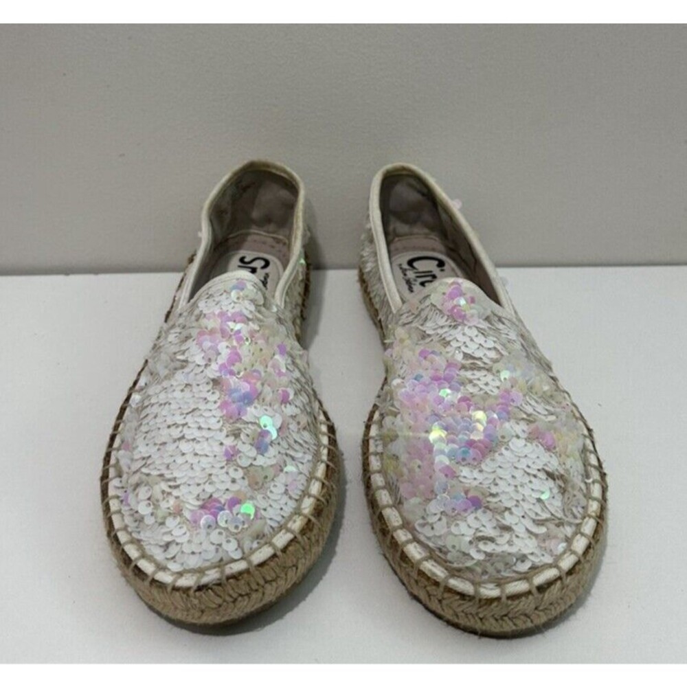 Circus Sam Edelman Lacie women size 5.5M slip on white pink sequins  espadrilles